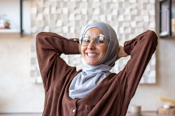 Content Woman in Hijab relaxed, Islam, Divorce, Seperation